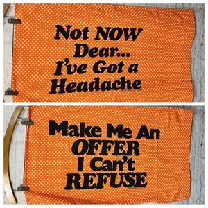 Vintage Funny Couple Pillowcases Not Now Headache Offer Orange White Polka Dot